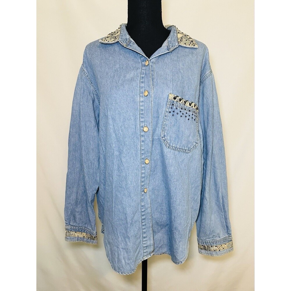 Vintage Monique Fashions‎ Denim Button Up Western Shirt Women's 16